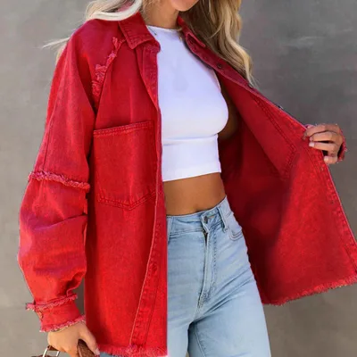 High Quality Fall Solid Color Pocket Single Breasted Jean Long Coat for Women