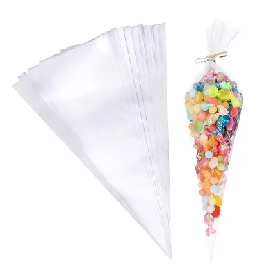 Customized Triangle Candy Bag Cone Shaped Clear Cello Treat Bags Medium Transparent Cone Cello Sweet Treat Bags