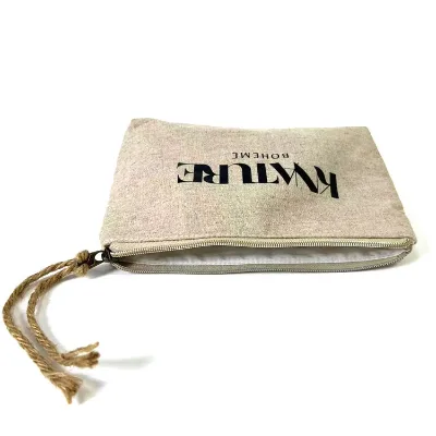 Custom logo Cotton Linen Canvas Women Travel Make up Bag Large Capacity Cosmetic Bag with Zipper