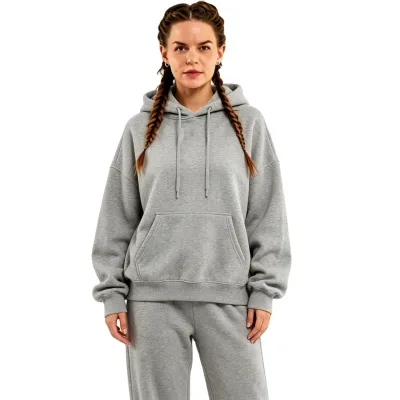 Supplier Custom High Quality Women Solid Color Casual Sports Heavyweight Oversized Cotton Hoodie Fleece Tracksuit for Women