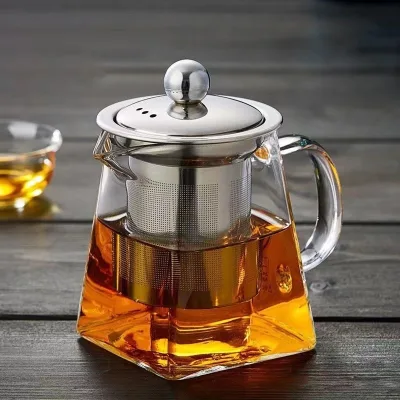 350ml 650ml Clear Square High Temperature Resistance Thickened Household Elegant Transparent Glass Kettle Teapot Wholesale