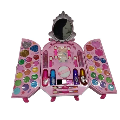 Hot Selling Girls Beauty Washable Face Makeup Set with Eye Shadow & Lip Color Portable Makeup Box for Kids-Gift