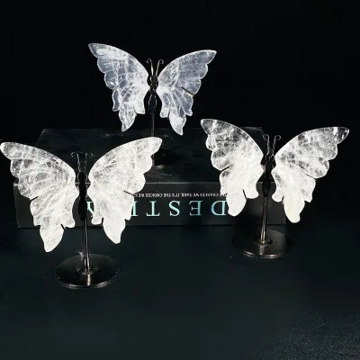 New Arrival Natural Crystal clear Quartz Crafts butterfly Angel wings clear Crystal wings for Home Decoration