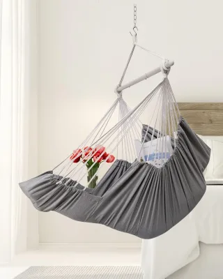 Danlong XXL Soft Swing Chair Hammock with Footrest Adjustable Durable Metal Spreader Bar Hanging Design Outdoor Indoor Use