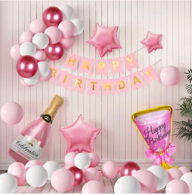 Happy Birthday Decorations Banner Large Rose Gold Balloons Backdrop Theme Poster for Girl Women Birthday Banner