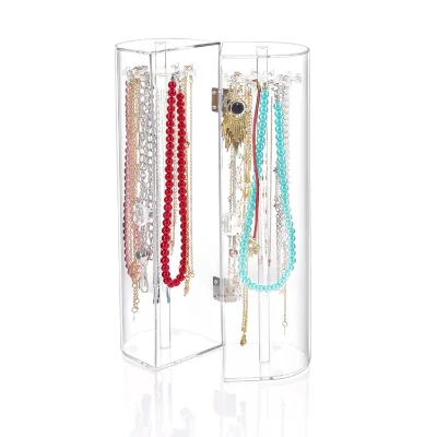 360 Degree Rotation Modern Acrylic Long Necklace Storage Box 24 Hooks Acrylic Necklace Holder Display Rack for Jewelry