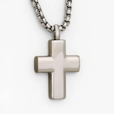 Personalized Minimalist Glossy Pet Urn Necklace Stainless Steel Cross Commemorative Pendant With an Openable