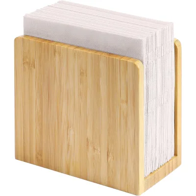 Natural Bamboo Napkin Holder for Table Private Label Upright Standing Tissue Dispenser for Kitchen Restaurant Bulk Supplies
