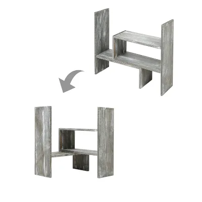 Gray Wood Adjustable Desktop Bookshelves Countertop Display Shelves Desktop Shelf