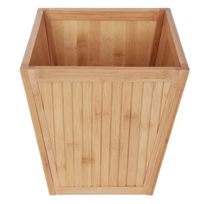 Bamboo Wooden Wastebasket Trash Can Rectangle Indoor/Outdoor Storage Container for Kitchen and Bathroom Use