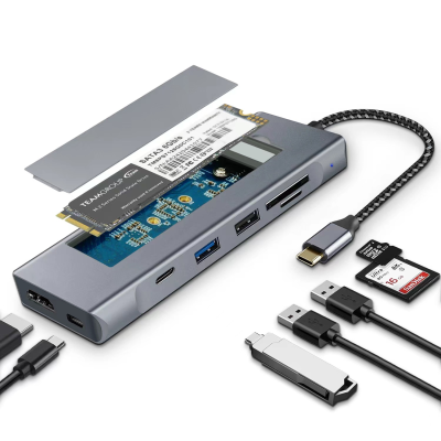 Factory Price 9 in 1 Type C Hub Expansion Dock M.2 Dual-protocol Mobile Hard Drive Box Usb-c Hub Converter Laptop Usb C Ada