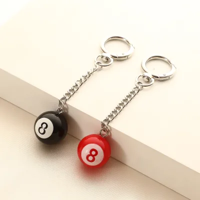 Wholesale Custom Resin Black Red Ball Keychain NO.8 Billiard Keychain Key Ring Lucky Digit 8 Ball Resin Pendant Keychain
