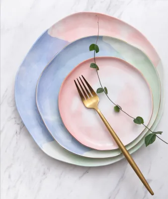 Color of Paradise Pad-printing Design with Shiny Glaze Porcelain Steak Plate Serving Ceramic Dinner Plate for Wedding Party