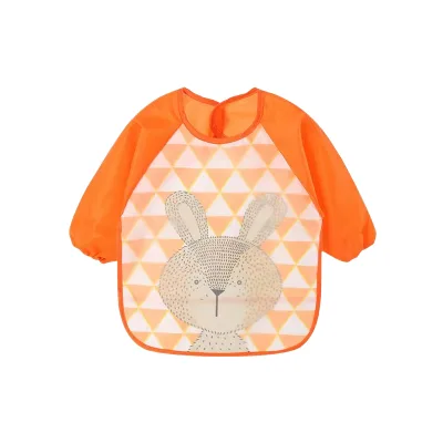 BPA-Free Durable Waterproof Long Sleeve Baby Bib Button OEM Infant Mealtime Painting Smock Apron Print Toddler Feeding Bib for