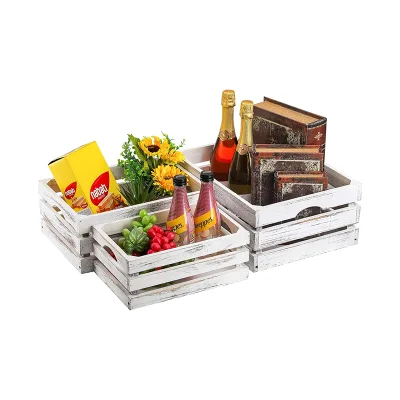 Best Selling 3 Pack Wooden Crates for Display Distressed Nesting Wooden Storage Box With Handles Decorative White Wooden Bins