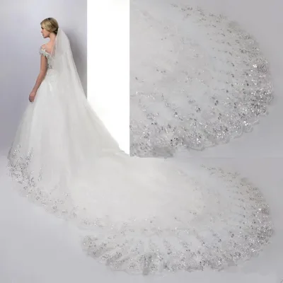 Beautiful Modern Luxury Sequined Lace Bridal Veil Oversized and Extra Long Trailing for Wedding Brides
