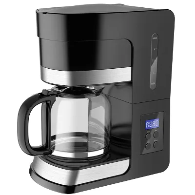 Portable 12-Cup Electric Pour-Over Coffee Maker Black Programmable Drip Coffee Machine for Home Hotel Use French Language Option