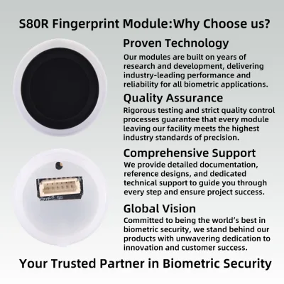 S80R Capacitive Semiconductor Fingerprint Sensor Module 50 Capacity Mini Round Size Easy Embed for Small Smart Hardware Device