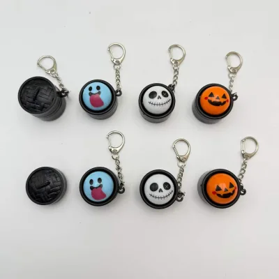 Light up Halloween Mini Steamer Basket Keychain, Glowing Pumpkin Steamer Bag Pendant,Halloween Party Favor Gift & Decor Ornament