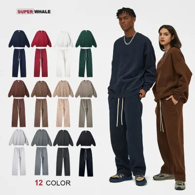 Wholesale Custom 350 Gsm Cotton Oversize Crewneck Sweatshirts Men Sweatshirts Set