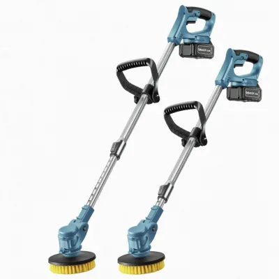 Professional Hehong 18V Brushed Electric Scrubber Cordless Cleaning Brush Telescopic Pole Adjustable Angle Rotating Head for
