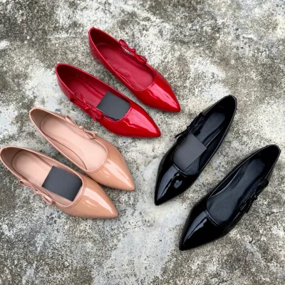 Minimalist Style Summer Solid Mirror PU Pointed-Toe Slip-On Women's Shoes 2026 Model Side Cut-Out Flat Professional OL