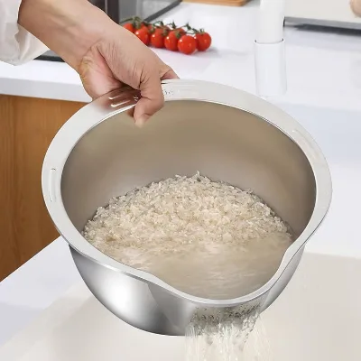 Stainless Steel Rice Washer Strainer Bowl Multipurpose Colander Side Drainers Dishwasher Safe for Cleaning Quinoa Vegetables