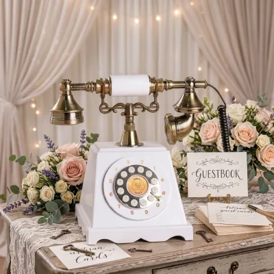 ABS 32GB Vintage Hotel Telephone Recording Function Stand Antique Guest Book for Weddings Birthday Parties Anniversary Messages