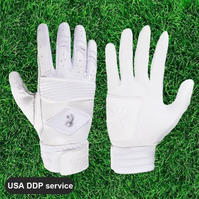 DDP Customized Design Baseball Gloves Manufacturers Comfortable Breathable Genuine Leather White Non-slip Batting Gloves