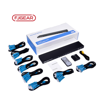 Fjgear Made In China Black 8-Port Vga Kvm Switcher Usb2.0 Selector 1920*1080 Usb Vga Kvm Switch Vga  with Rack-mount