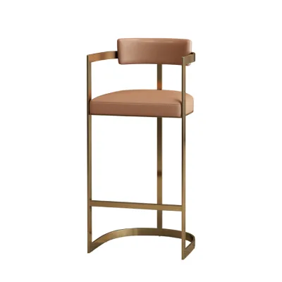 Modern Bar Chair with Stainless Steel PU Leather Non-Adjustable Furniture for Kitchen Hotel Dining Living Room