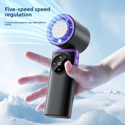New Model USB Semiconductor Cooling Handheld Fan 100 Speed Settings 6000mAh+ Long Battery Life Night Light Foldable Design