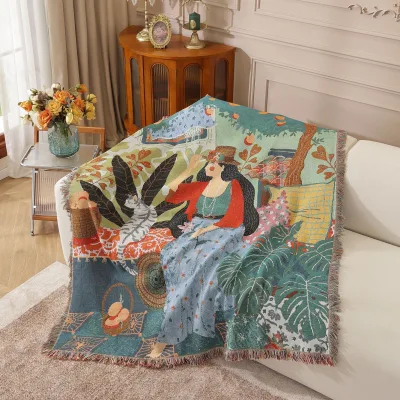 Wholesale Luxury Bohemian Polyester Cotton Woven Throw Blanket Direct Factory Custom Logo Soft Sofa Tapestry