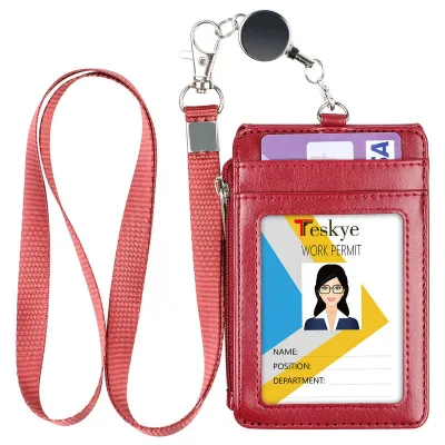PU Large Capacity Card Bag, High Appearance ID Card Holder with Hanging Rope, Bank Card Holder, Zipper Cover