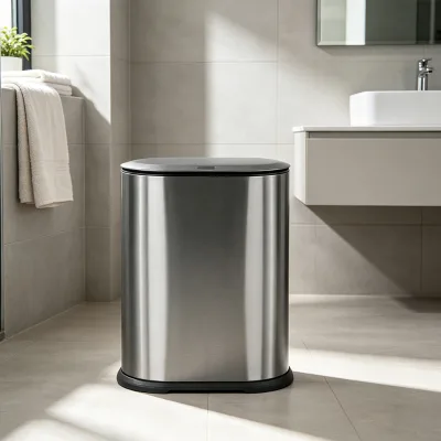 Carbon Steel 6L Slim Trash Can with Press Lid Silver Press Top Lid Trash Bin for Bathroom Bedroom Kitchen Office Toilet