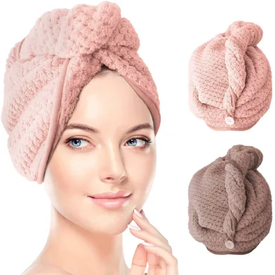 Wholesale Custom Logo Hair Accessories Towel Wrap Microfiber Drying Bath Shower Head With Buttons Cap for Women