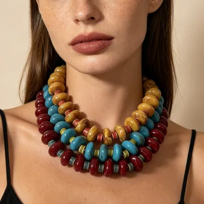 Vintage Autumn Chunky Beaded Statement Necklace Multi Layer Bold Disc Bead Necklaces Women Fashion Resin Jewelry Wholesale