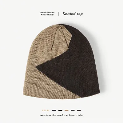 Winter Thickened Double Mixed Color Woolen Cap Thermal Windproof  Flat Woven Knitted Fleece-Lined Earflaps Beanie Hat