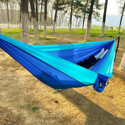 Lightweight Outdoor Camping Hammock Nylon Portable Hanging Bed With Tree Straps Travel Hiking Beach Use Custom Logo