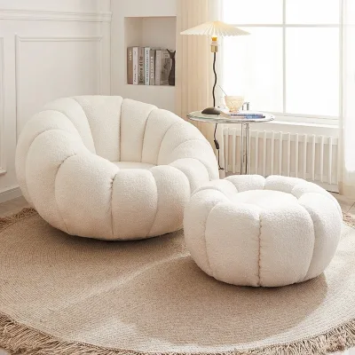 Creamy Leather Rotating Beanbag Chair Modern Tatami Living Room Lounge Chair Single Sofa for Apartment and Hospital Use
