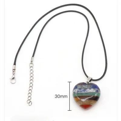 Colorful Gemstone 7 Chakra Stone Puffy Heart Healing Crystal Pendant