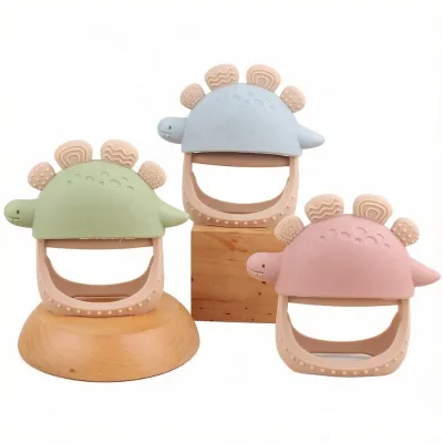 Cartoon Dinosaur Baby Silicone Soft Toy Teether Gloves Teething Toy Food Grade Soothing Anti Eating Silicone Teether