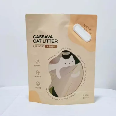 Food-grade Frosted Transparent Self-standing Plastic Pet Supplies Bags, cat Litter Packaging Bags, Handle Packaging