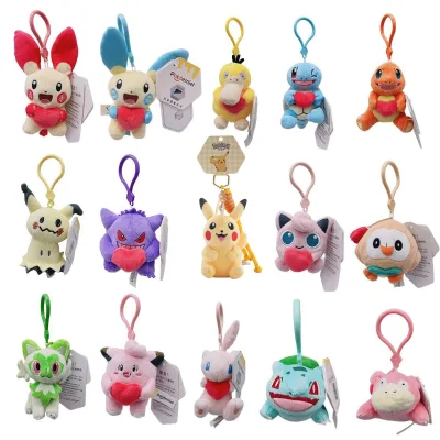 Factory Wholesale 4 Inch Original High Quality Pokemon Plush Keychain Stuffed Pikachu Dream Psyduck Eevee Doll Toy