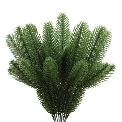 Single Branch Standing Festive Plastic Christmas Tree Decoration Dotted with Pine Needles and Green Leaves