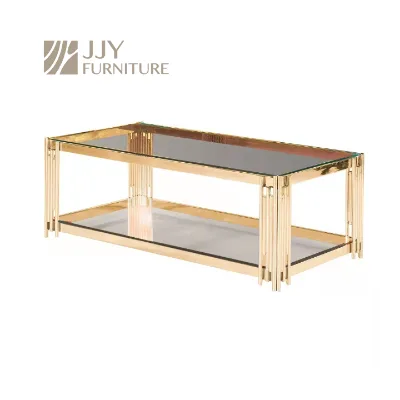 JJY-YHZ-F003 Factory Wholesale Modern Living Room Furniture Gold Countertop Luxury Gold Metal Mirror Glass Coffee Table