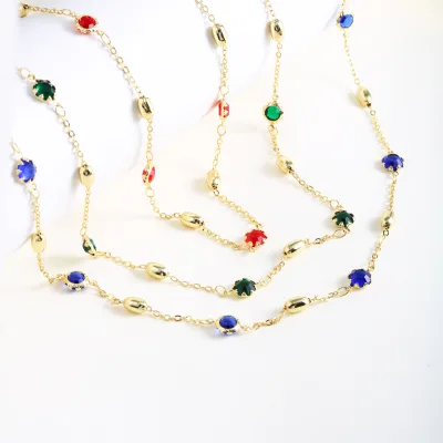 Bohemian Necklace Irregular Colored Gemstone Delicate Bead Chain Necklace