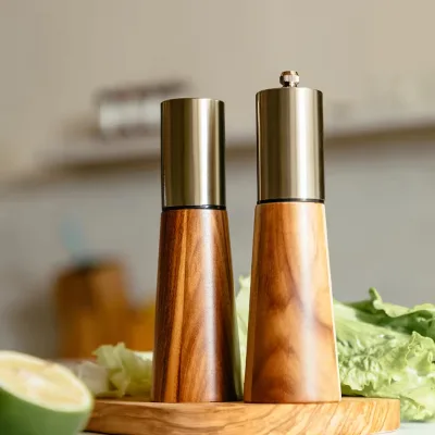 Natural House Acacia Wood Salt Shaker and Pepper Mill Manual Grinder with Adjustable Rotor