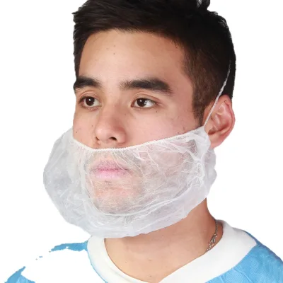 Disposable PP/Nylon Single/Double Elasticated Medical Grade Beard Cover Personal Protective Equipment White or Blue 16''/18''