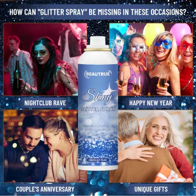 Private Label 60ml Hair Glitter Spray Shimmering Party Dating Shinny Glitter Setting Spray for Hair and Body